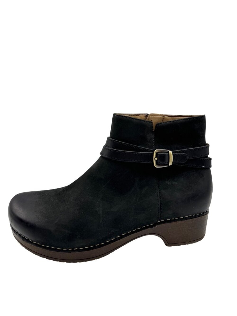Dansko Brook Ankle Boots Black Burnished Leather Comfort Zip Booties Size 8.5/39